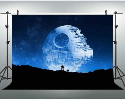 EOA Telón de fondo azul de fotografía de estrella de la muerte de 5 pulgadas de ancho x 3 pies de alto, superarma galáctica, fanáticos de Star Wars,