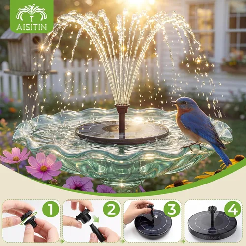 Miniatura 6 de AISITIN Bomba de fuente solar de 2.5 W, 6.7 pulgadas, bomba de fuente de agua para baño de pájaros, bomba solar para fuente con 6 boquillas