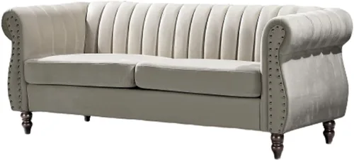 Miniatura 4 de Container Furniture Direct Darsen - Sofá Chesterfield moderno con elegantes brazos enrollados, ribete de cabeza de clavo y acolchado de canal, sofá