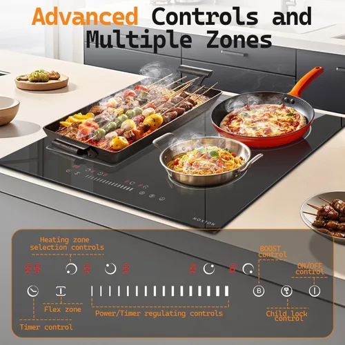 Miniatura 2 de NOXTON Cocina de inducción de 4 quemadores, estufa de inducción de 24 pulgadas con control táctil deslizante, 9 niveles de potencia, función