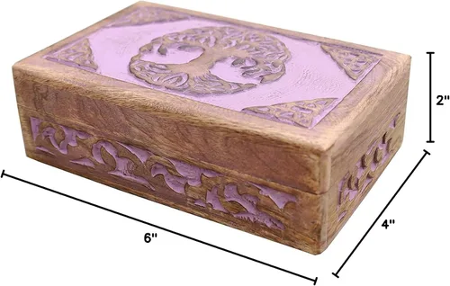 Miniatura 2 de DharmaObjects Caja de almacenamiento de madera tallada a mano con árbol de la vida celta (morado, mediano)