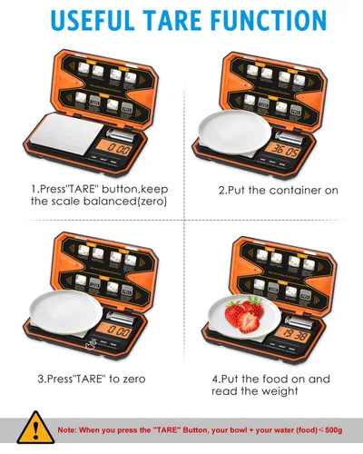 Miniatura 4 de AMIR Báscula digital de bolsillo, báscula de alta precisión de 17.64 oz x 0.00 oz con pantalla LCD, báscula digital de alimentos con función