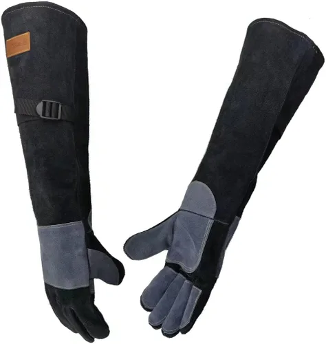 Miniatura 8 de WZQH 16 pulgadas, 932 ℉, guantes de soldadura de forja de cuero, resistentes al calor/fuego, guantes para barbacoa, horno, parrilla, chimenea, tig