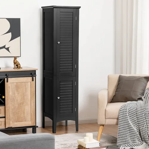 Miniatura 2 de COSTWAY Armario Alto de Almacenamiento para Baño, Gabinete de Torre de Lino Independiente de 5 Niveles con 2 Puertas, Organizador de Almacenamiento