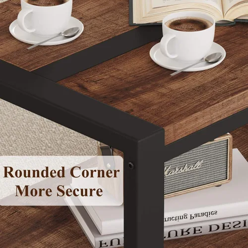 Miniatura 5 de BON AUGURE Mesa auxiliar para sala de estar, mesas industriales de madera y metal, mesa central rectangular de granja (roble rústico, 43 pulgadas)