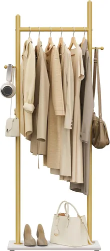 Miniatura 10 de Nianerfaya Perchero con 2 ganchos, almacenamiento de ropa de pie para interiores, perchero para colgar ropa para dormitorio, perchero de metal