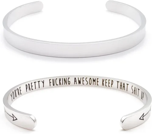 Miniatura 57 de Pulseras inspiradoras para mujer, joyería de acero inoxidable, con refranes, pulsera motivacional con mensaje oculto, pulseras grabadas para mejor