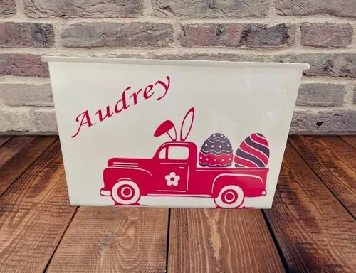 Miniatura 2 de Cesta de Pascua personalizada para niños, cubo personalizado con nombre, cubo con asas, decoración de regalo (cubo negro)