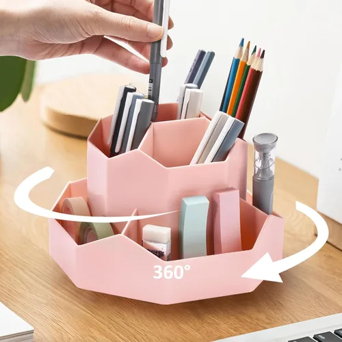 Miniatura 9 de Portalápices para Escritorio, Organizador de Escritorio Giratorio de 360 Grados con 9 Ranuras, Lindo Organizador de Bolígrafos, Suministros