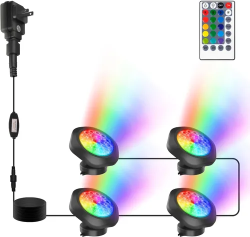 Miniatura 10 de Luces submarinas RGB para estanque, superbrillantes, 18 luces LED sumergibles, control por aplicación Bluetooth, IP68, focos impermeables que