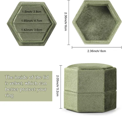 Miniatura 44 de WantGor Caja de joyería de terciopelo para anillos, caja de regalo con 3 ranuras, caja de regalo para anillos hexagonales vintage, para ceremonia