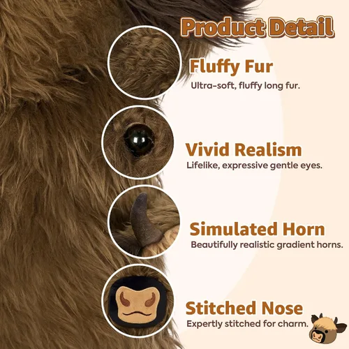 Miniatura 8 de Onsoyours - Animales de peluche originales de vaca de las tierras altas con peso de 3.35 libras, 20 pulgadas, grandes para microondas para aliviar
