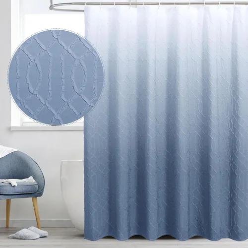 Miniatura 8 de Gibelle Cortina de ducha negra para baño, juego de cortina de ducha de tela texturizada geométrica en relieve 3D con ganchos, diseño moderno