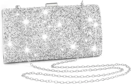 Miniatura 8 de ELABEST Bolso de mano de noche con purpurina de doble cara con diamantes, bolso cruzado, bolsa de fiesta de boda para mujer