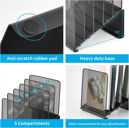 Miniatura 9 de LEKETREE Organizador de archivos para escritorio, organizador de carpetas de archivos con estante vertical de 5 secciones, adecuado para Negro