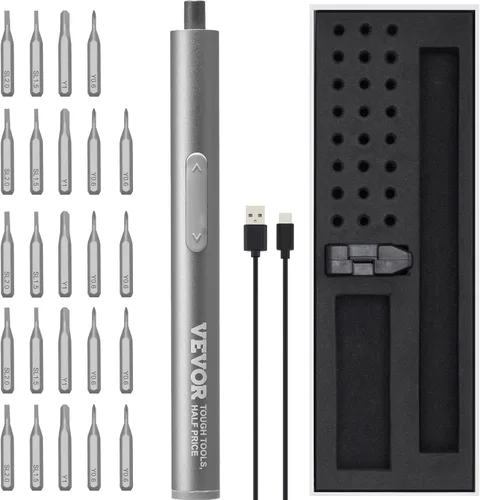 VEVOR Mini destornillador eléctrico, juego de destornilladores eléctricos de precisión 27 en 1 - Pequeño destornillador eléctrico inalámbrico con