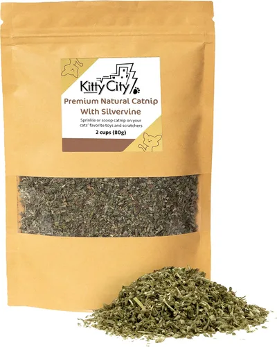 Kitty City Colección Cat Premium Natural Catnip Collection Catnip With Silvervine A) 2 tazas en total - con Silverline (bolsa)