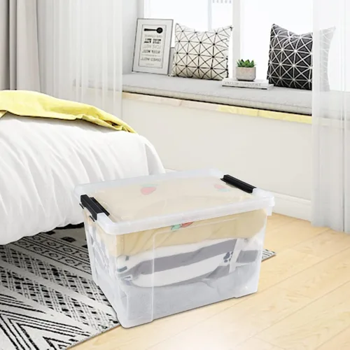 Miniatura 5 de Drephia - Paquete de 4 contenedores de almacenamiento de plástico transparente con tapa y ruedas, 50 L