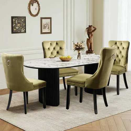 Miniatura 63 de Juego de 2 sillas de comedor tapizadas de terciopelo, sillas laterales de cocina de estilo moderno con ribete de cabeza de clavo y patas de madera