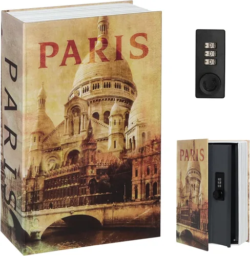 Miniatura 14 de Decaller Caja fuerte para libros con cerradura de llave, caja secreta de metal oculta para seguridad del hogar, dinero y joyas, 9.5 x 6.2 x 2.2