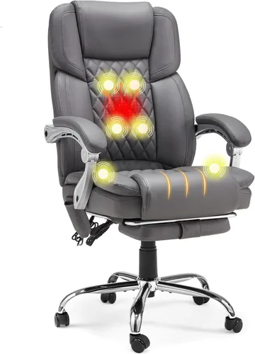 Miniatura 9 de HOMREST Silla de Oficina de Masaje de 6 Puntos con Soporte Lumbar, Silla de Oficina Ejecutiva Calefaccionada con Respaldo Reclinable, Silla de negro