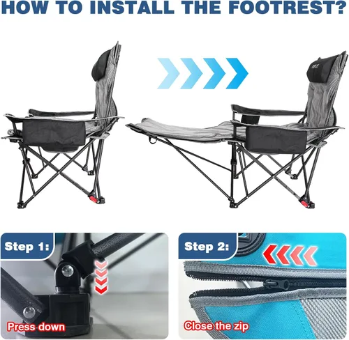 Miniatura 7 de Silla de camping reclinable de 4 posiciones con reposapiés, cómoda para adultos, tumbona plegable de 265 libras, silla de playa de malla con bolsa