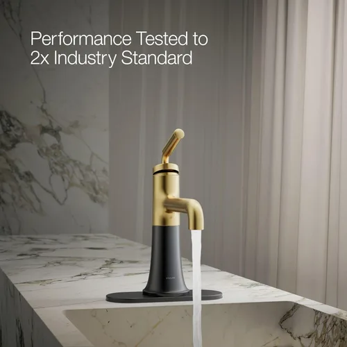 Miniatura 12 de Kohler 27415-4-BMB Tone™ Grifo de lavabo de baño monomando, 1.2 gpm, negro mate con latón moderno cepillado Negro mate/Bronce moderno