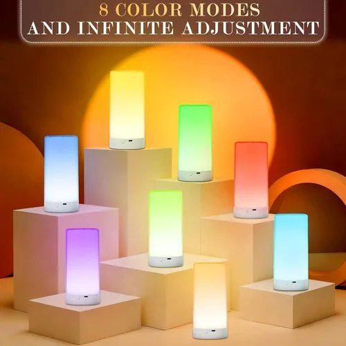Miniatura 3 de UNIFUN Lámpara de mesa, lámparas de mesita con sensor táctil, luz blanca cálida de intensidad regulable y RGB con cambio de color para habitación