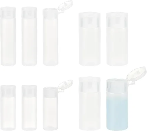 BENECREAT 10 botellas de 12 ml/18 ml/30 ml de plástico para artículos de aseo de viaje, botellas con tapa abatible, recipientes de muestra
