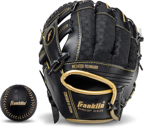 Franklin Sports Kids Baseball Glove + Foam Ball Sets - Meshtek Youth Teeball Gloves for Kids + Toddlers - Left + Right Hand Throw - 9.5" Inch Blanco