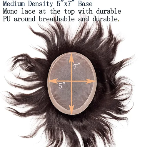 Miniatura 2 de Monofilamento de cabello humano fino para hombre, peluca de monofilamento NPU para hombre, 5 x 7 pulgadas, color marrón oscuro #3 #3 Color marrón