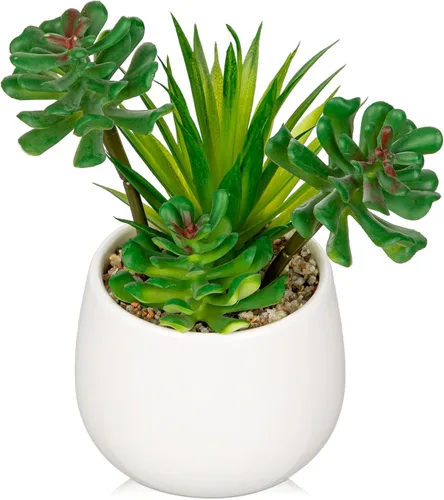 Miniatura 14 de Briful Plantas suculentas artificiales en macetas de cerámica, juego de 3 suculentas artificiales con macetas geométricas negras, decoración moderna