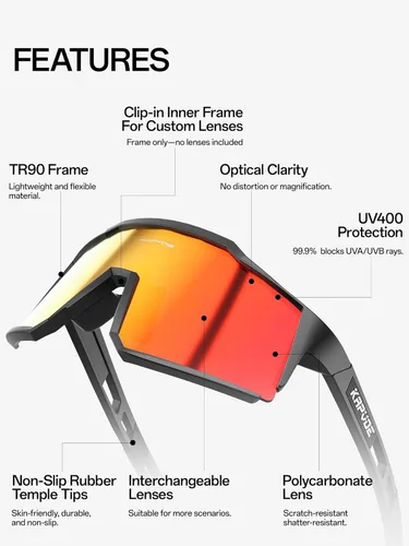 Miniatura 2 de KAPVOE Gafas polarizadas con 1 lente o 4 lentes de protección UV para mujeres y hombres, gafas de sol para ciclismo, marco TR90, para deportes