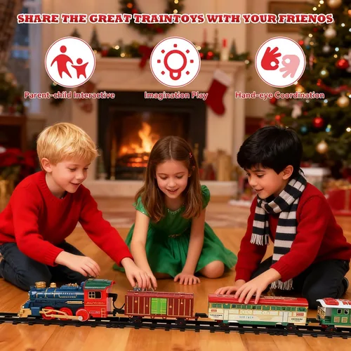 Miniatura 6 de Juego de tren - Juego de trenes para niños con humo, luces y sonido, juego de tren de juguete para debajo del árbol de Navidad, trenes