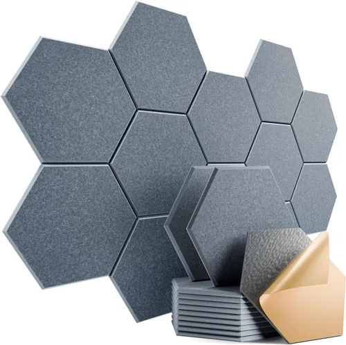 Miniatura 155 de Paquete de 12 paneles acústicos autoadhesivos de 12 x 10 x 0.4 pulgadas, paneles de espuma a prueba de sonido con alta densidad, diseño forrado