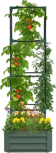 Miniatura 12 de Outsunny - Macetero de jardín elevado con enrejado arqueado para plantas trepadoras de enredadera, flores colgantes, macetero de madera