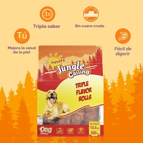 Miniatura 2 de Jungle Calling Rollos para Perros de Triple Sabor, Hechos con Carne Real de Pollo, Pato y Res, Snacks para Perros Sin Cuero Crudo, Saludables