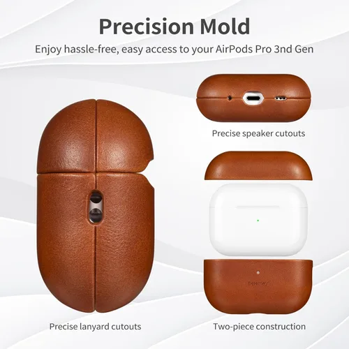 Miniatura 5 de Belemay Funda de cuero de grano completo curtido vegetal hecha a mano para AirPods Pro 3ª generación (2025), efecto de dos tonos, pátina natural