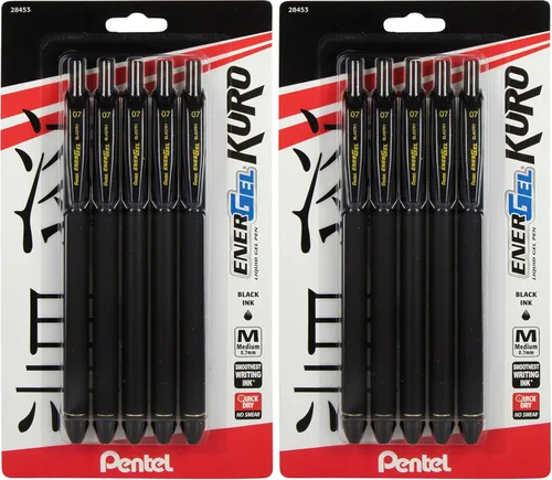 Miniatura 6 de Pentel EnerGel Kuro - Bolígrafo de gel líquido, (0.028 in) línea media, tinta negra, paquete de 5