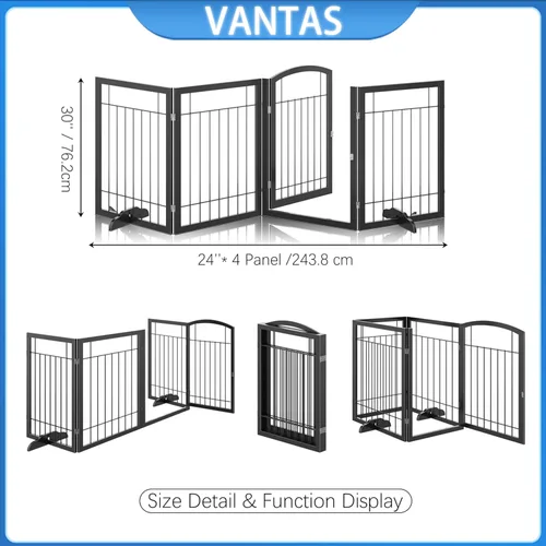 Miniatura 6 de Vantas 96 x 30 in Foldable Metal Dog Gate with Door Walk Through, Black Freestanding Stability, Extra Wide, Walk-Through Easy, Easy Storage, Easy