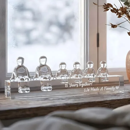 Miniatura 10 de Ornalrist Regalos de boda de cristal para el 15º aniversario para ella y él, 15 años juntos hicimos un adorno de cristal familiar para esposa, 1 niño