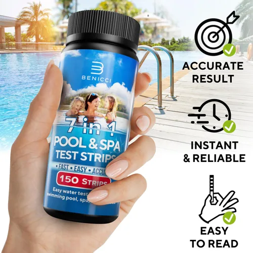Miniatura 3 de Tiras de prueba 7 en 1 precisas para piscina, 150 tiras de prueba de spa para bañera de hidromasaje, kit de prueba rápida de agua de piscina, bromo