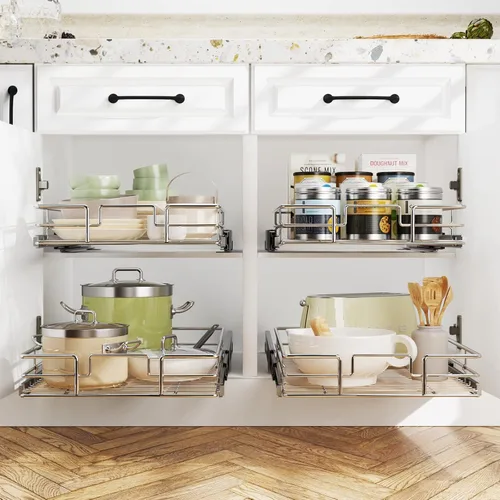 Miniatura 6 de LOVMOR Organizador de gabinete extraíble de 17 pulgadas de ancho x 21 pulgadas de profundidad, estantes extraíbles para armario de cocina, 1 Tier