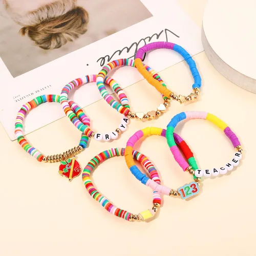 Miniatura 156 de Surfer Heishi - Pulseras apilables para mujer, apilables, de vinilo arcoíris, disco de arcilla, pulseras elásticas para la amistad, joyería bohemia