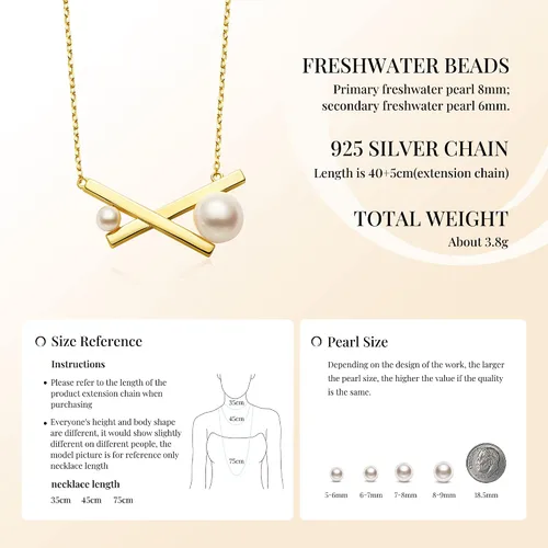 Miniatura 5 de IDOKAWA Pearl Pendant Necklace for Women, Freshwater Cultured White Pearl, Sterling Silver, Adjustable Length, Minimalist Jewelry Gift for Girls