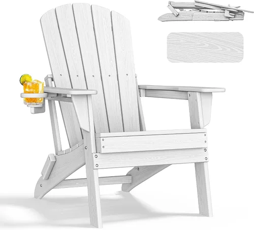 Miniatura 28 de nevilywood Silla Adirondack plegable – Respaldo ergonómico extendido, portavasos – Fácil montaje – Plástico HDPE duradero, resistente a