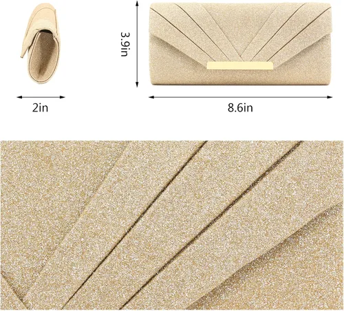 Miniatura 2 de Gabrine Bolso envolvente de noche para mujer bolso de mano lentejuelas brillantes material de tela para bodas fiestas bailes de graduación