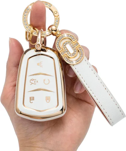 Miniatura 5 de Funda para llavero de TPU adecuada para Cadillac Escalade CTS SRX XT5 ATS STS CT6 Smart Remote Fob Key 2015-2019, Modelo-a (verde)