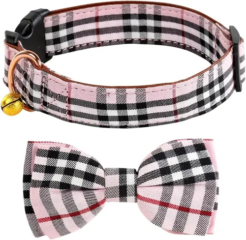 Miniatura 9 de Yizepet Collar de perro con moño - Collar ajustable para mascotas con hebilla de plástico, patrón elegante para perros pequeños, medianos o grandes