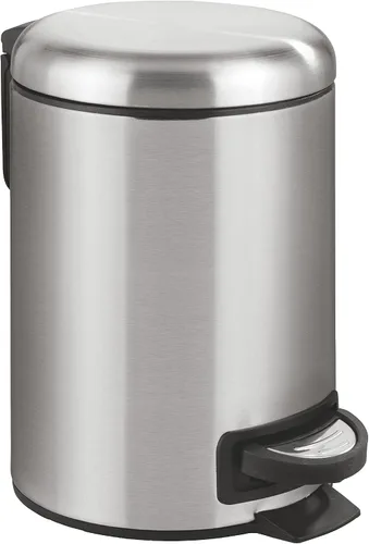 WENKO Basurero pequeño con tapa y pedal, cubo de basura para baño, cubo de basura con cubo interior extraíble, acero inoxidable, fácil de cerrar,